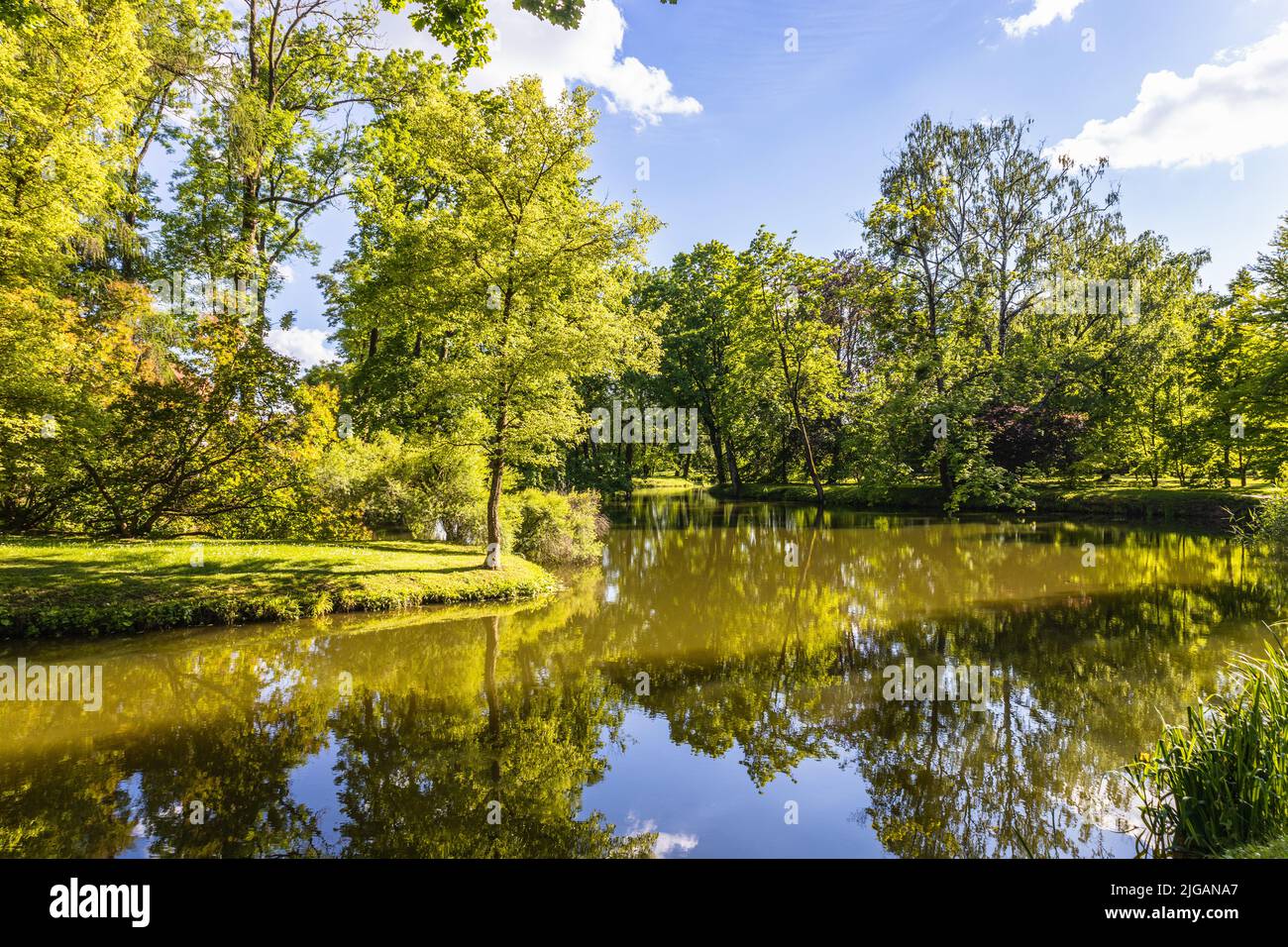 Il parco pubblico con uno stagno per il paesaggio di svago Foto Stock