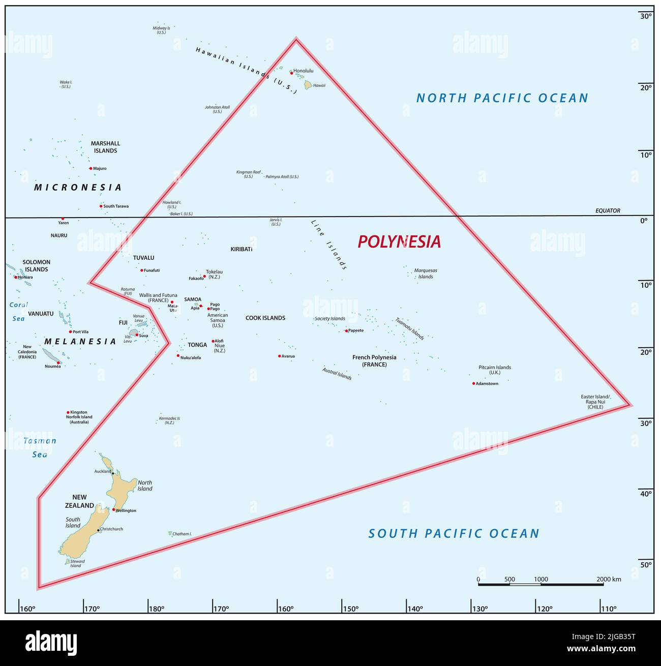 Mappa vettoriale della regione dell'isola del Pacifico della Polinesia Foto Stock