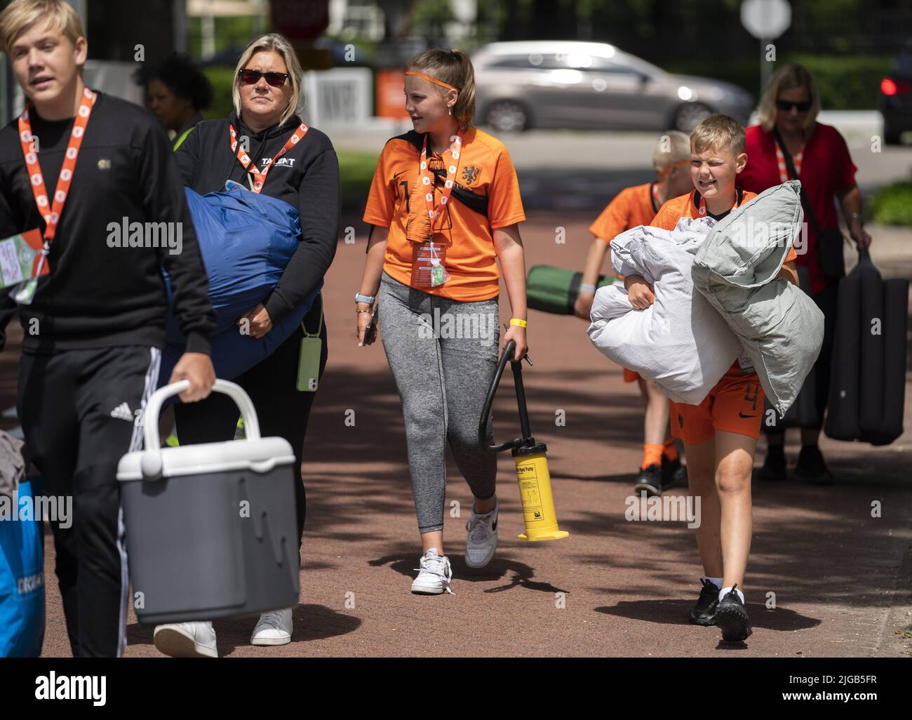 ZEIST - sostenitori delle Donne arancioni al Camping van Oranje. Un totale di seicento tifosi possono soggiornare nel campeggio di Zeisterbossen durante tutte le partite del gruppo europeo di Orange. ANP JEROEN JUMELET Foto Stock