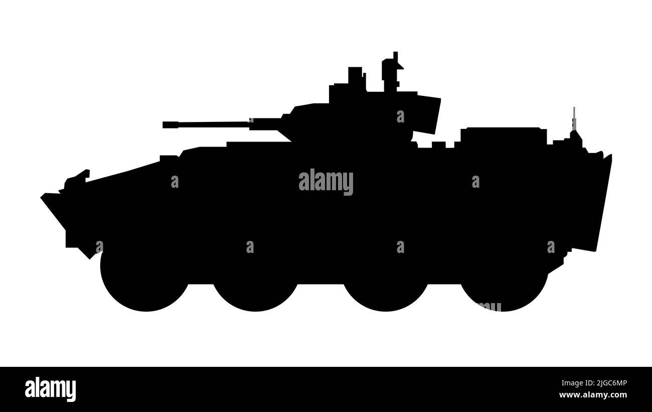 Canotta media, modello di veicolo da combattimento. AMX 30B2 BRENUS FRANCIA. Icona vettoriale macchina da battaglia militare nera su sfondo bianco, esercito moderno tr Illustrazione Vettoriale