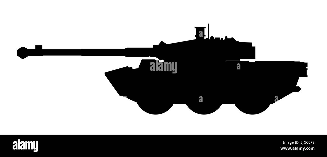 Silhouette del serbatoio. AMX10 RC Francia. Icona vettoriale nera della macchina da battaglia militare su sfondo bianco, trasporto moderno dell'esercito. Illustrazione Vettoriale