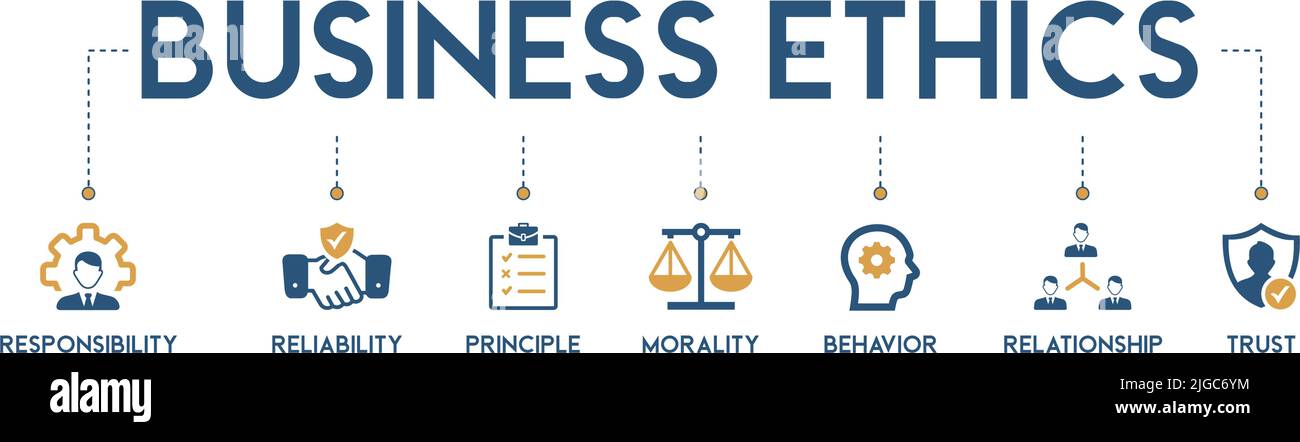 Business etica banner web icona vettore concetto di illustrazione per il web e la stampa con un icona di responsabilità, affidabilità, principio, moralità Illustrazione Vettoriale