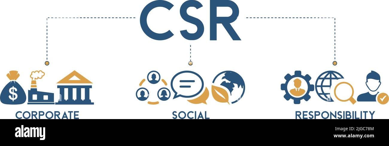 CSR Banner Web icona vettore illustrazione per il business e l'organizzazione, responsabilità sociale aziendale e la donazione alla comunità Illustrazione Vettoriale