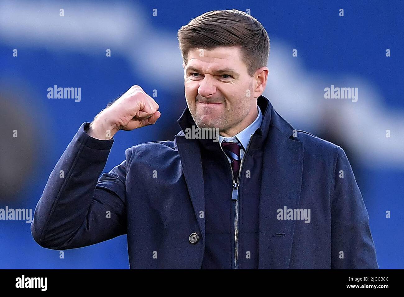 Direttore di Aston Villa Steven Gerrard a tempo pieno - Brighton & Hove Albion / Aston Villa, Premier League, Amex Stadium, Brighton, Regno Unito - 26th febbraio 2022 solo per uso editoriale - si applicano le restrizioni DataCo Foto Stock