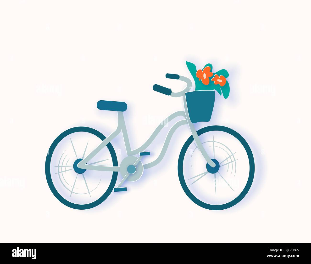 Carta ritagliata 3D Womans bicicletta. Elemento grafico moderno. Illustrazione vettoriale Illustrazione Vettoriale