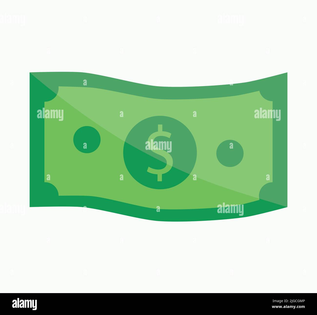 Isolato wavy Dollar Bill Nota Green Glossy Flat icona Illustrazione Financial American Currency background Illustrazione Vettoriale