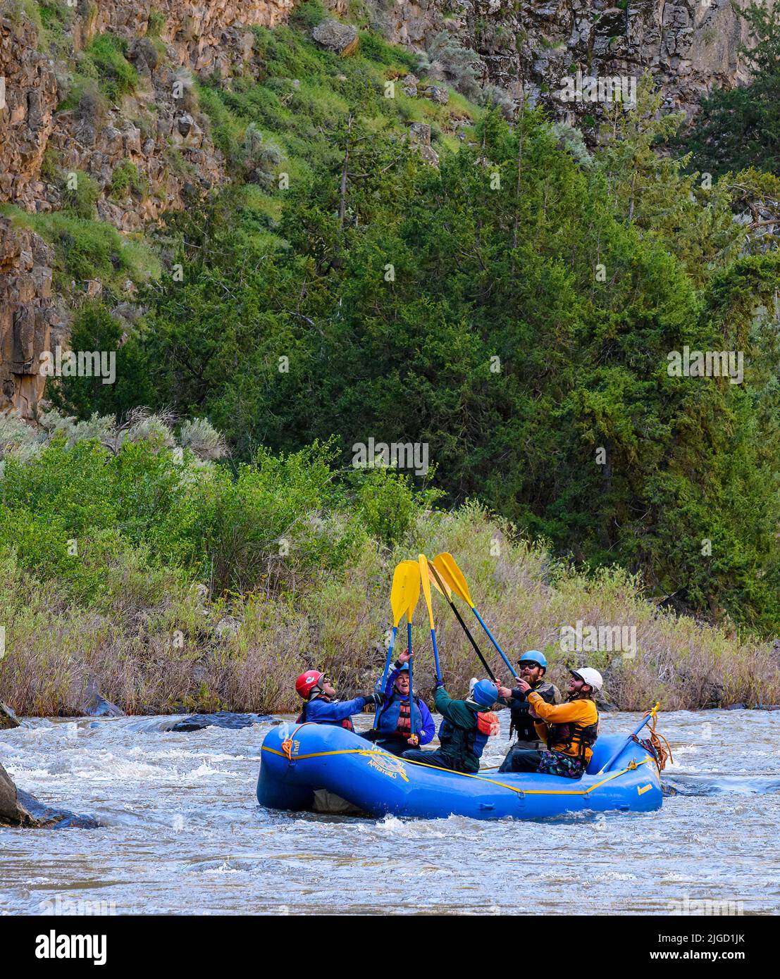 Rafting sul fiume Bruneau in Idaho con avventure lontane. Foto Stock