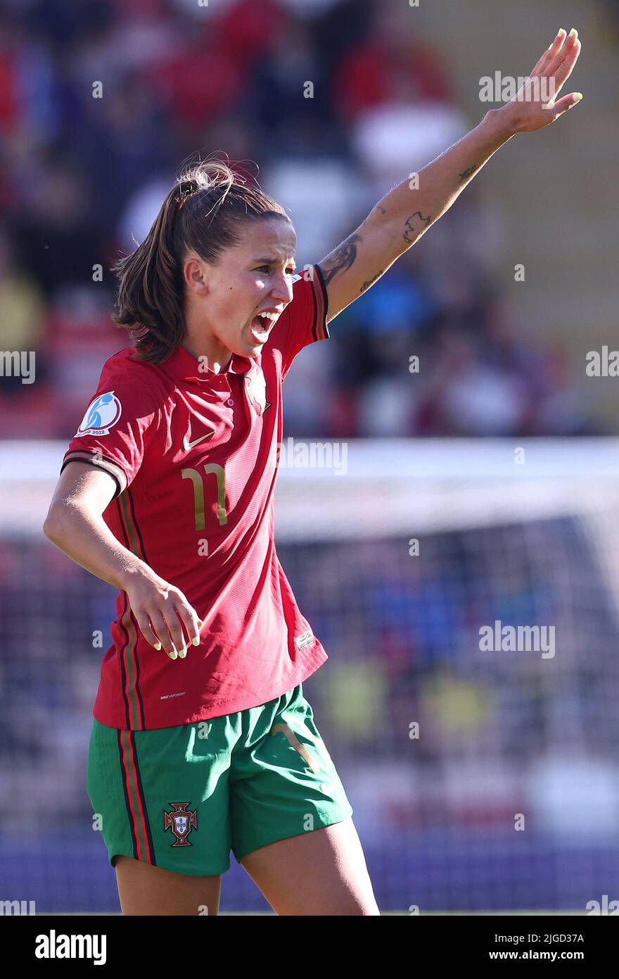 Leigh, Regno Unito. 9th luglio 2022. Tatiana Pinto del Portogallo durante la partita UEFA Women's European Championship 2022 al Leigh Sports Village di Leigh. Il credito dell'immagine dovrebbe leggere: Darren Staples/Sportimage Credit: Sportimage/Alamy Live News Foto Stock