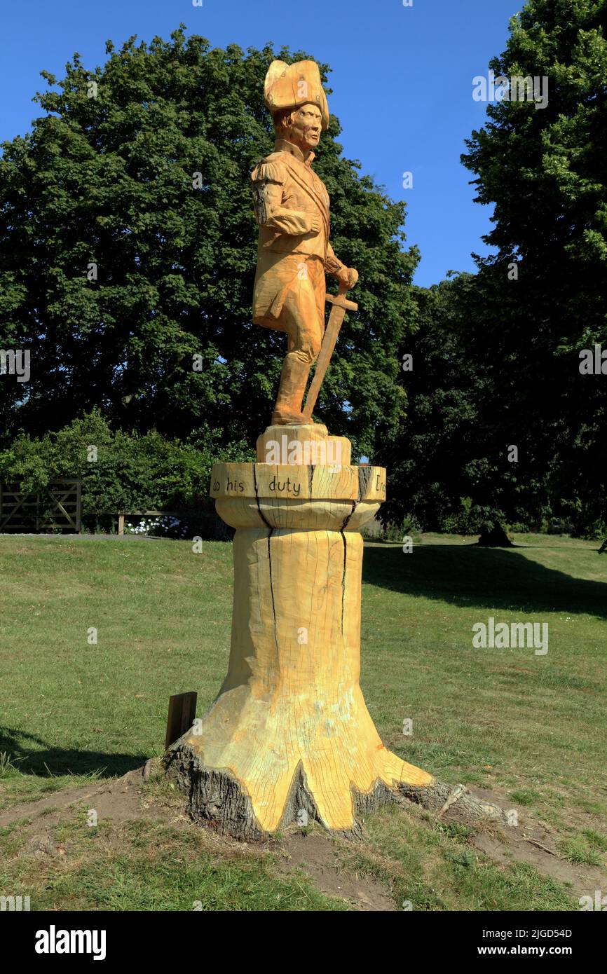 Ammiraglio Lord Horatio Nelson, scultura in legno, Burnham Thorpe, Norfolk Foto Stock