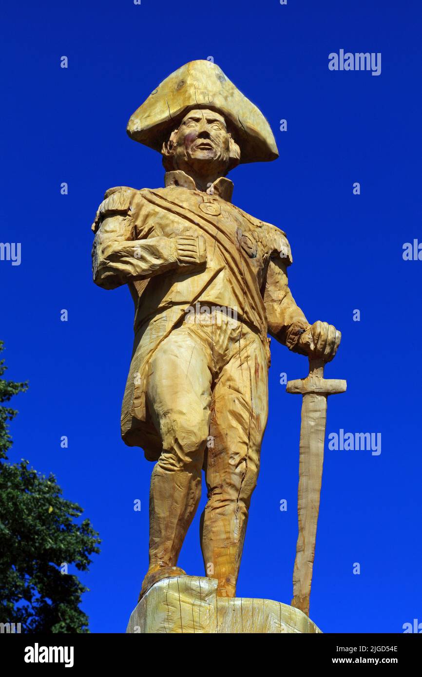 Ammiraglio Lord Horatio Nelson, scultura in legno, Burnham Thorpe, Norfolk Foto Stock
