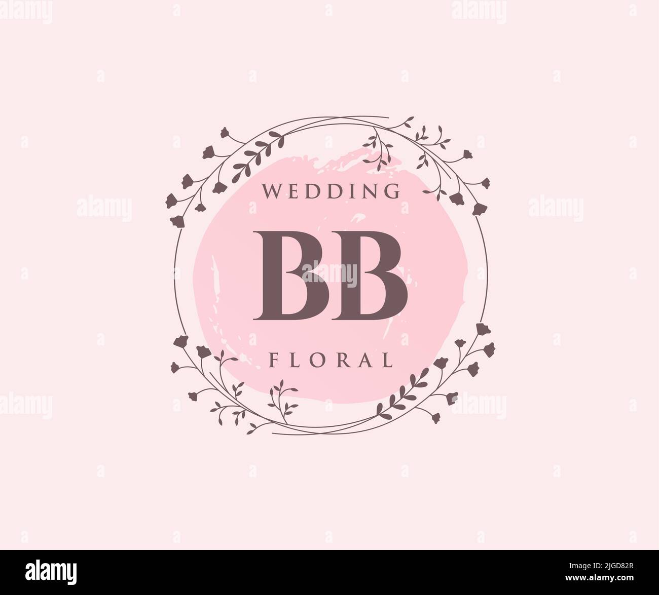 BB iniziali lettera Wedding monogramma modello loghi, disegnati a mano moderno minimalista e modelli floreali per carte di invito, Salva la data, elegante Illustrazione Vettoriale