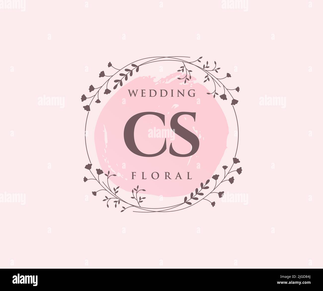CS iniziali lettera modello logo monogramma matrimonio, modelli moderni minimalisti e floreali disegnati a mano per le carte di invito, Salva la data, elegante Illustrazione Vettoriale