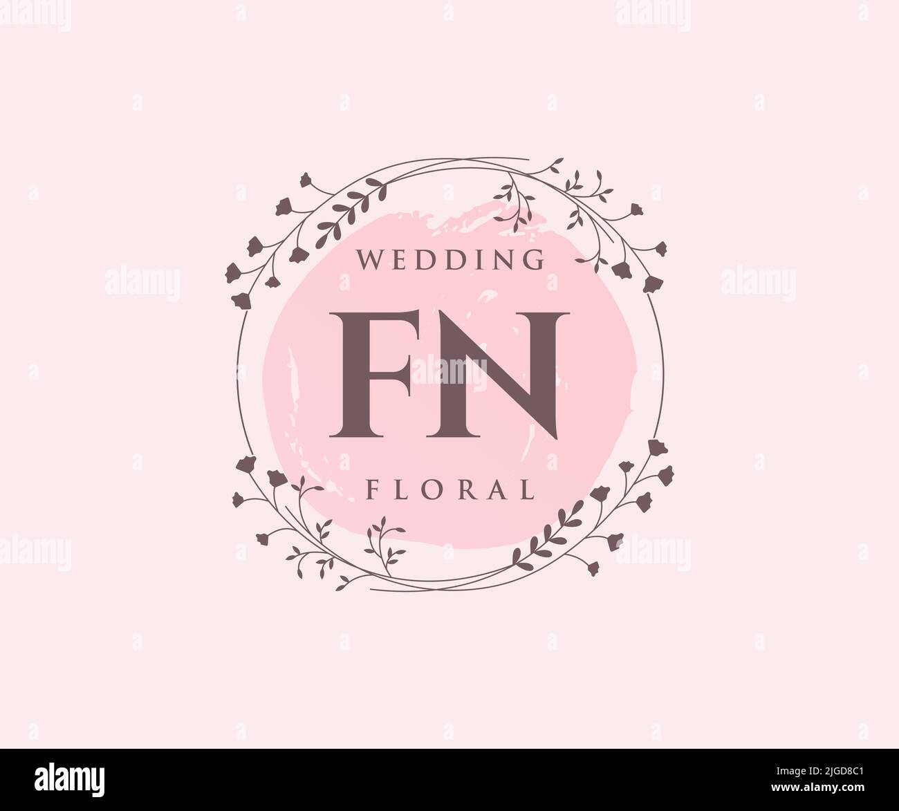 FN iniziali lettera modello logo monogramma matrimonio, modelli moderni minimalisti e floreali disegnati a mano per le carte di invito, Salva la data, elegante Illustrazione Vettoriale