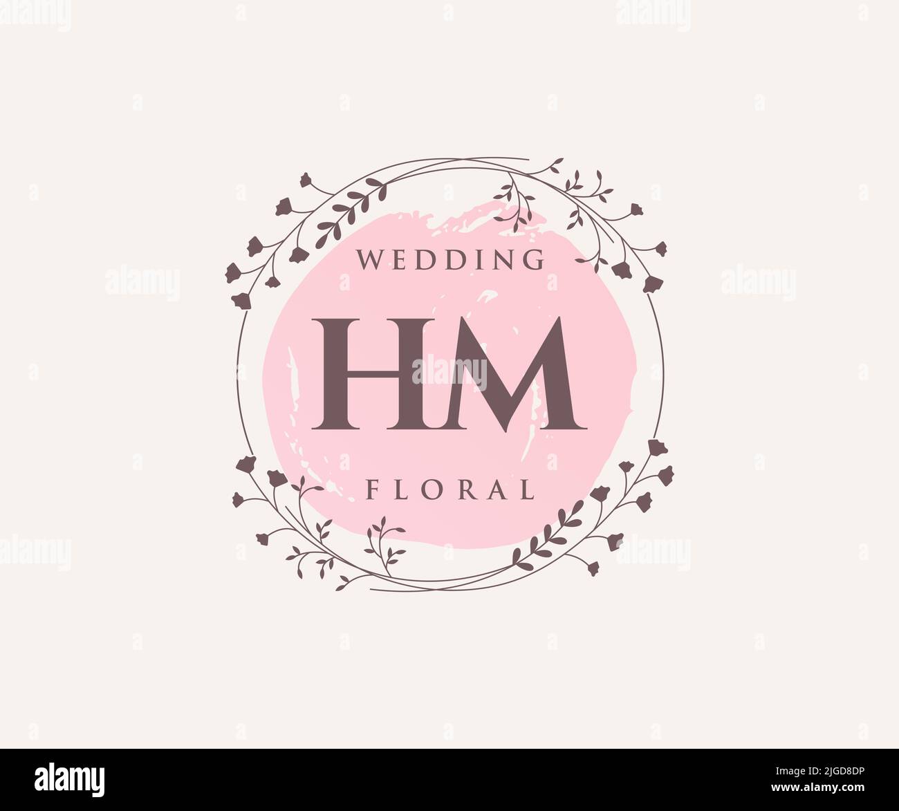 HM iniziali lettera Wedding monogramma modello logo, a mano disegnata moderna minimalista e modelli floreali per le carte di invito, Salva la data, elegante Illustrazione Vettoriale