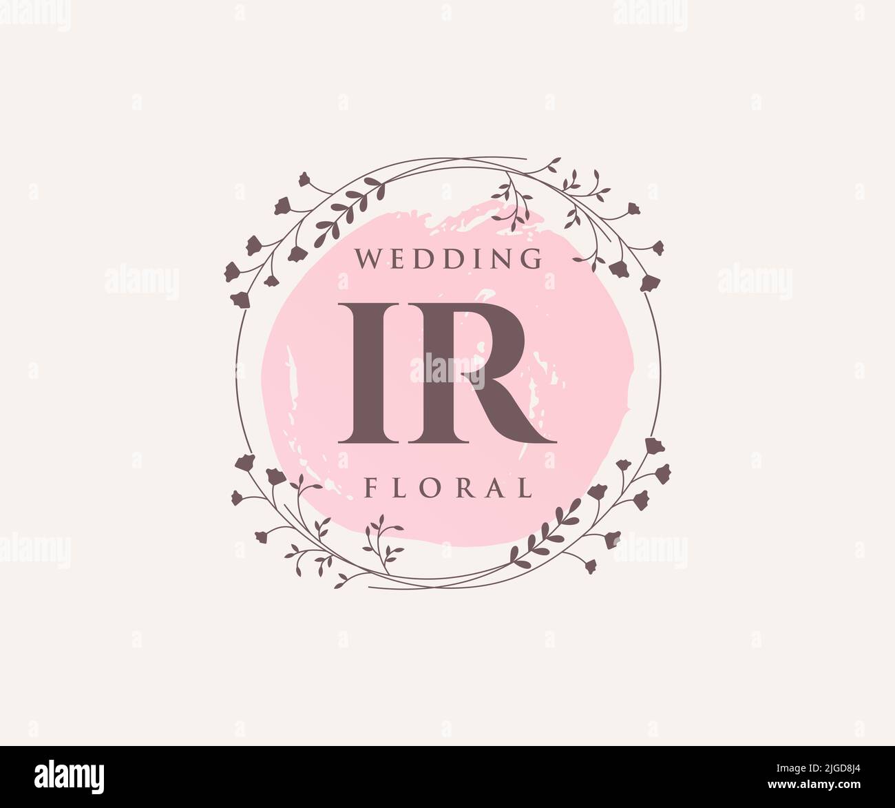 IR iniziali lettera matrimonio monogramma modello loghi, disegnati a mano moderno minimalista e modelli floreali per carte di invito, Salva la data, elegante Illustrazione Vettoriale