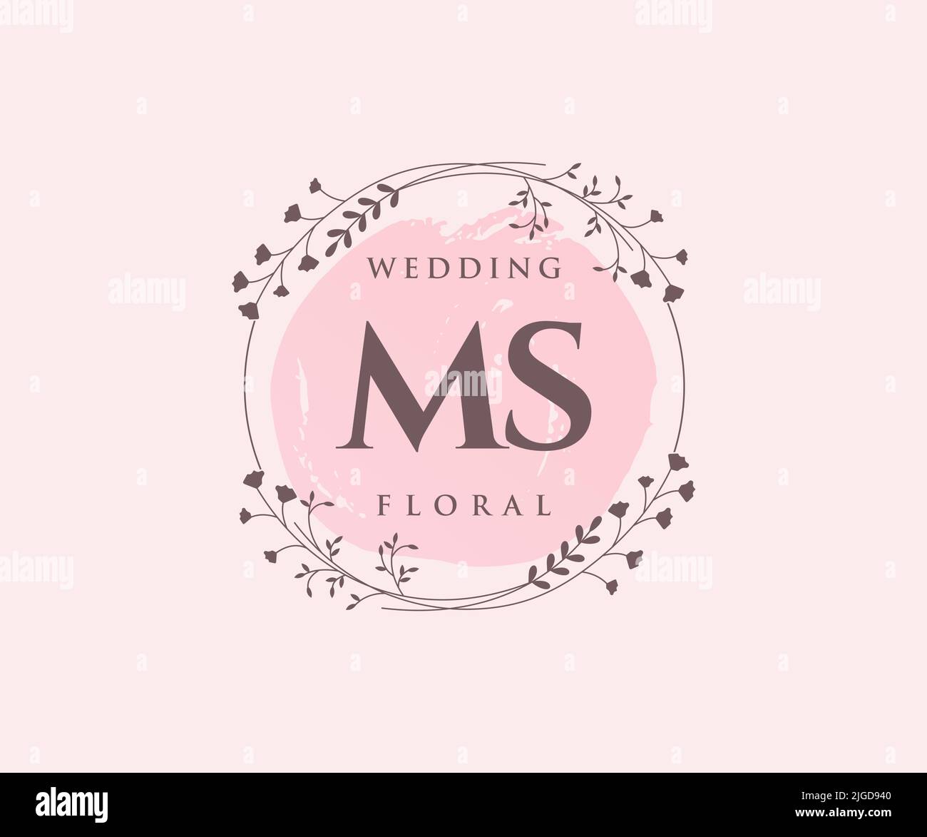 MS iniziali lettera Wedding monogramma modello loghi, a mano disegnata moderna minimalista e modelli floreali per le carte di invito, Salva la data, elegante Illustrazione Vettoriale