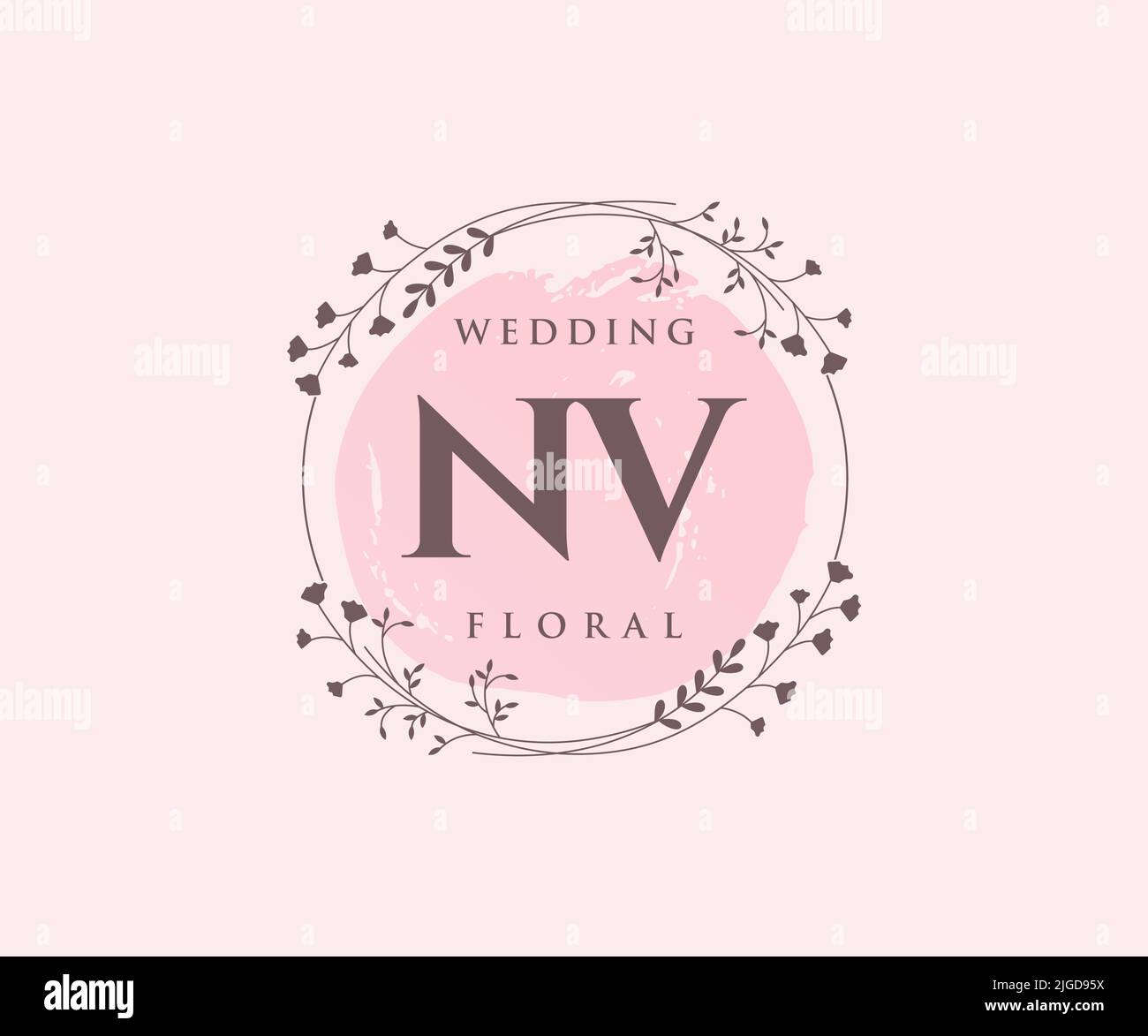 NV iniziali lettera Wedding monogramma modello loghi, disegnati a mano moderno minimalista e modelli floreali per carte di invito, Salva la data, elegante Illustrazione Vettoriale