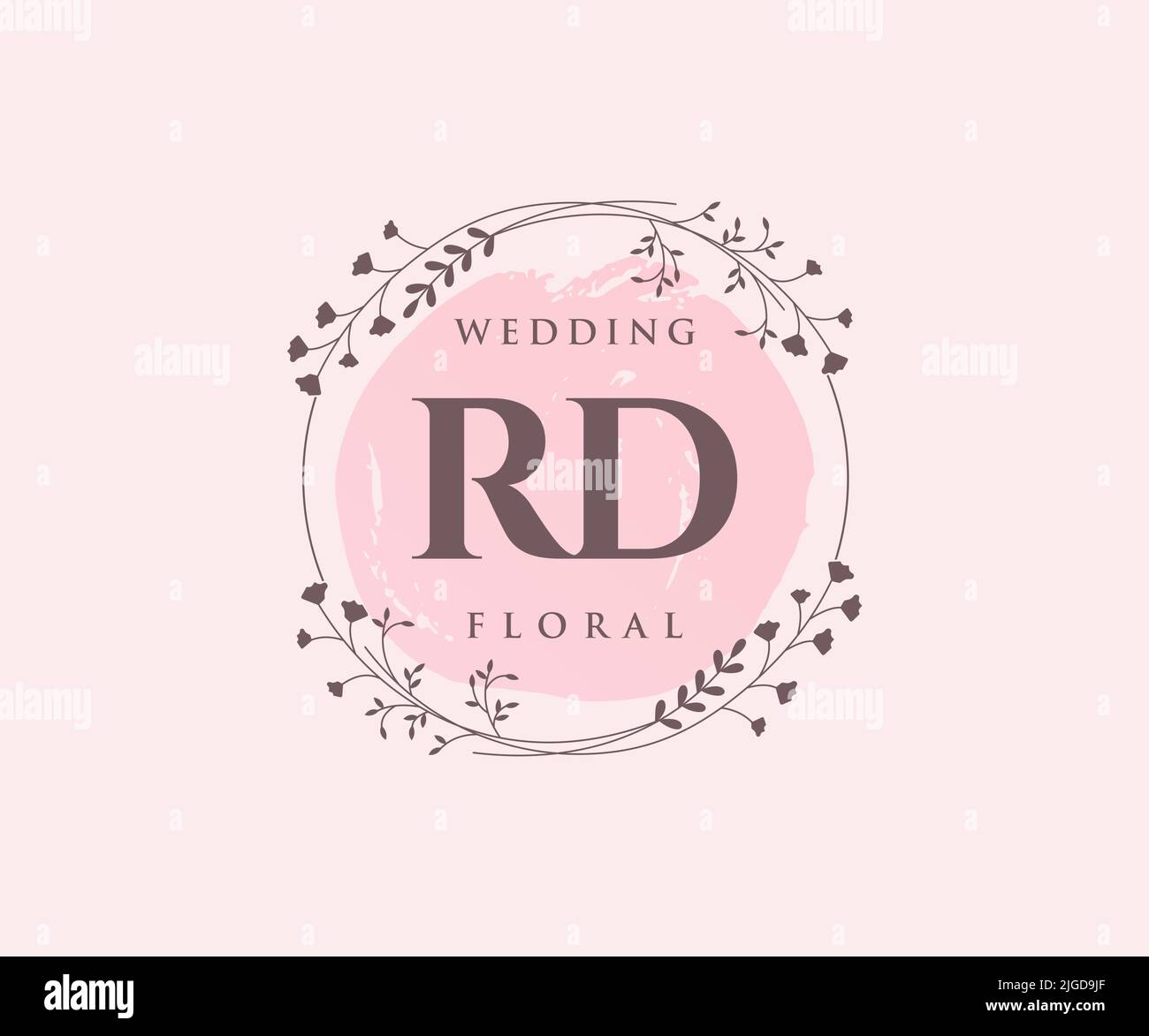 RD iniziali lettera Wedding monogramma modello loghi, disegnata a mano moderno minimalista e modelli floreali per le carte di invito, Salva la data, elegante Illustrazione Vettoriale