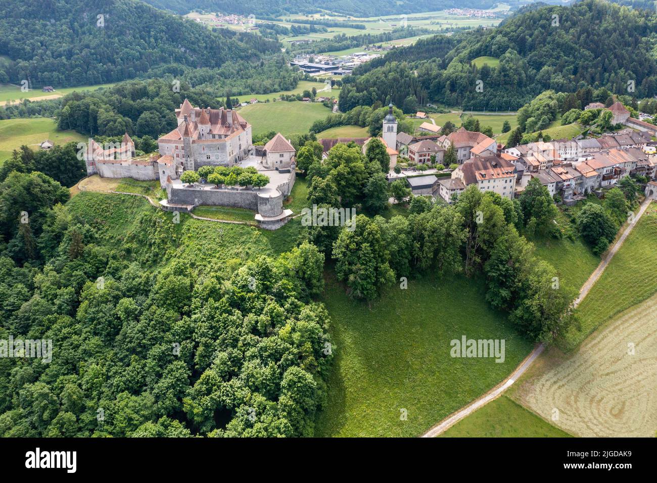 Castello di Gruyères, Château de Gruyères, Gruyères, Svizzera Foto Stock