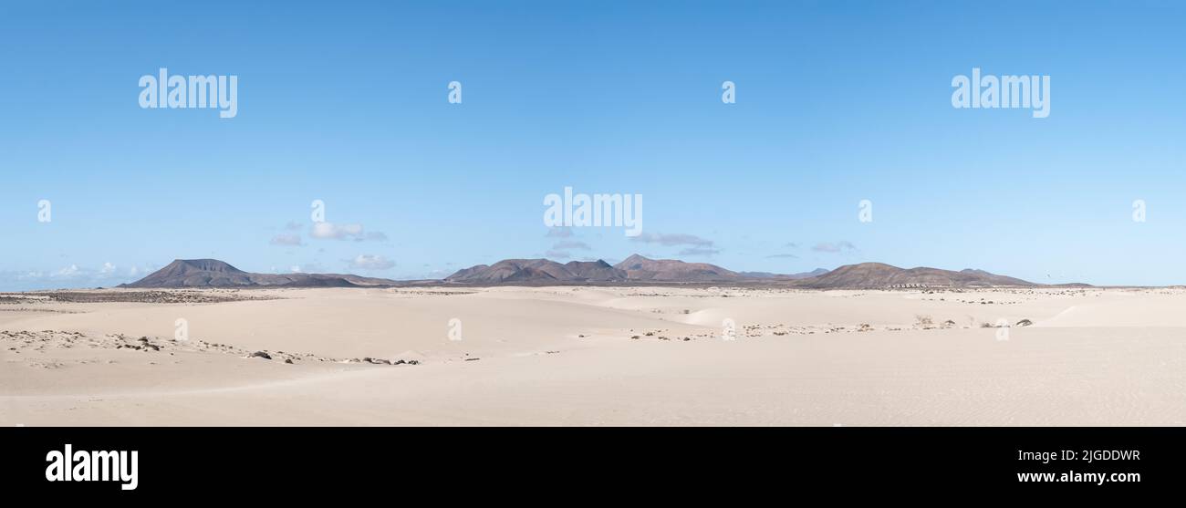 Panorama del Parco Naturale delle dune di sabbia di Corralejo, isola di Fuerteventura Foto Stock