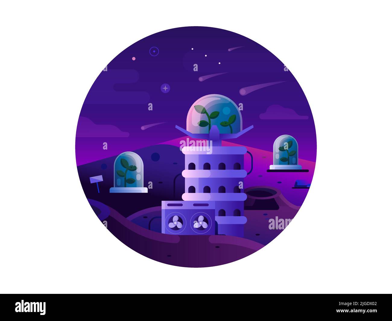 Colonizzazione del pianeta da piante che crescono cerchio icona Illustrazione Vettoriale