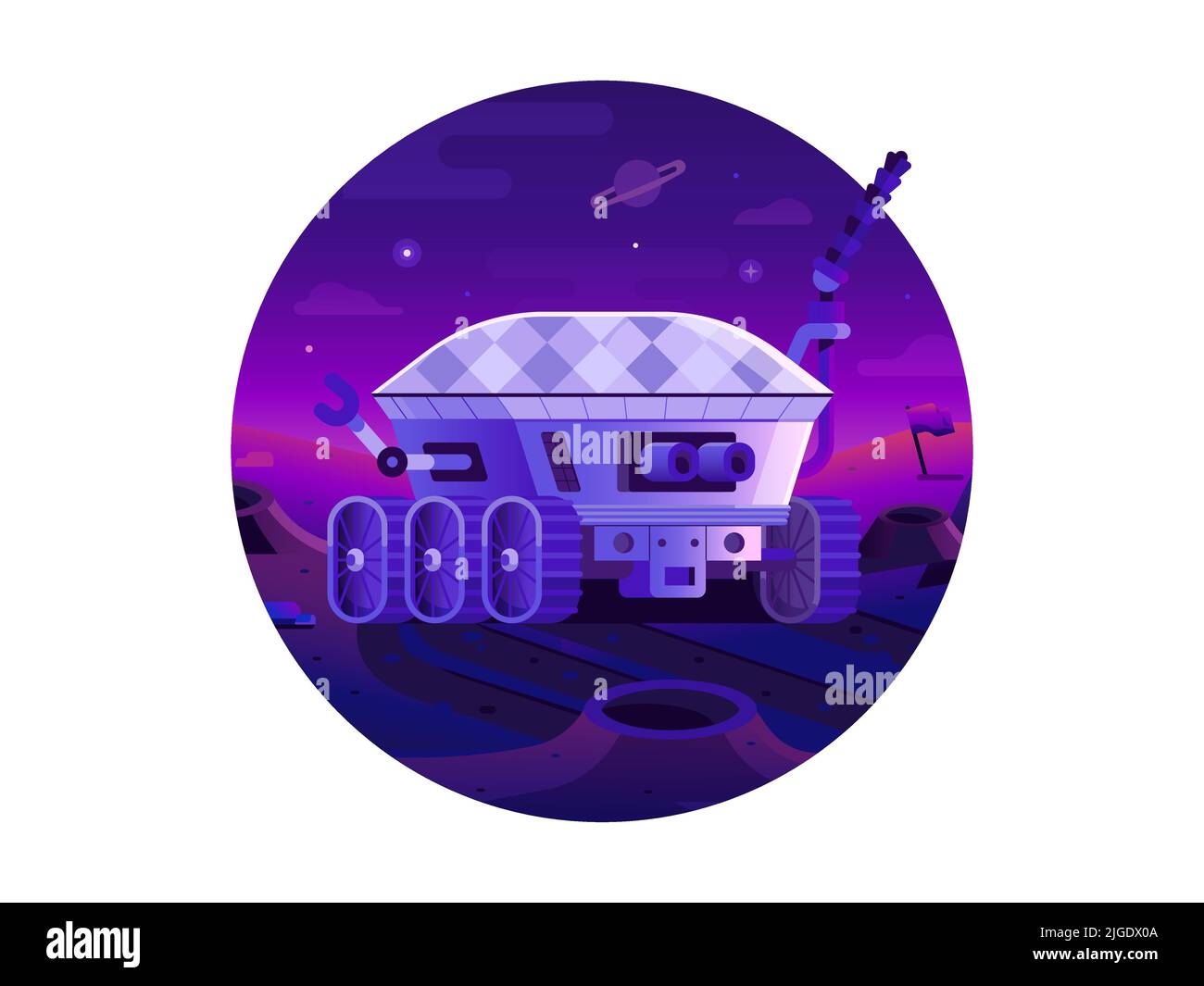 Icona del cerchio spaziale di Moon Rover Robotic Explorer Illustrazione Vettoriale