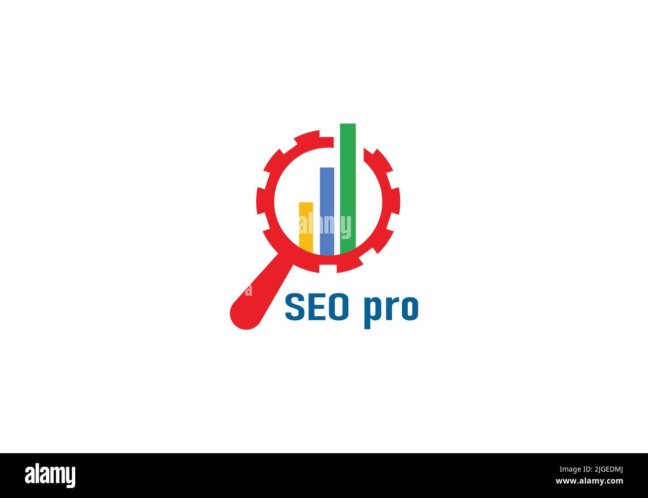 Logo SEO multicolore con lente d'ingrandimento e freccia Illustrazione Vettoriale