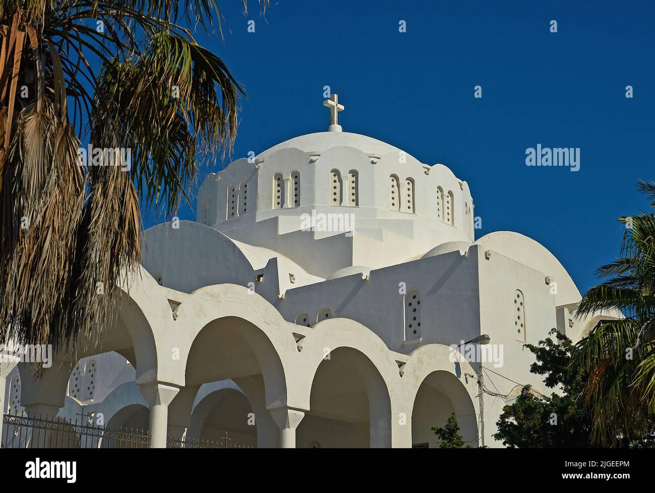 Candlemas Cattedrale Ortodossa a Thira, sull'isola di Santorini, Grecia Foto Stock