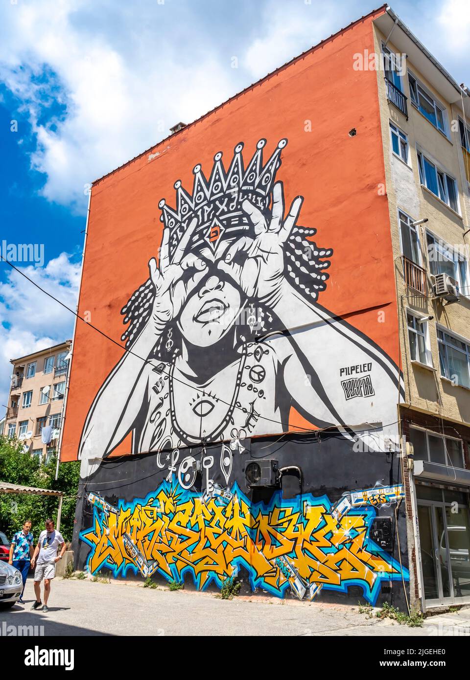Murale di Pilpilpailed raffigurante una ragazza in una corona, 2020, a  Istanbul. Arte di strada, murales nel distretto di Kadiköy di Istanbul,  Turchia Foto stock - Alamy