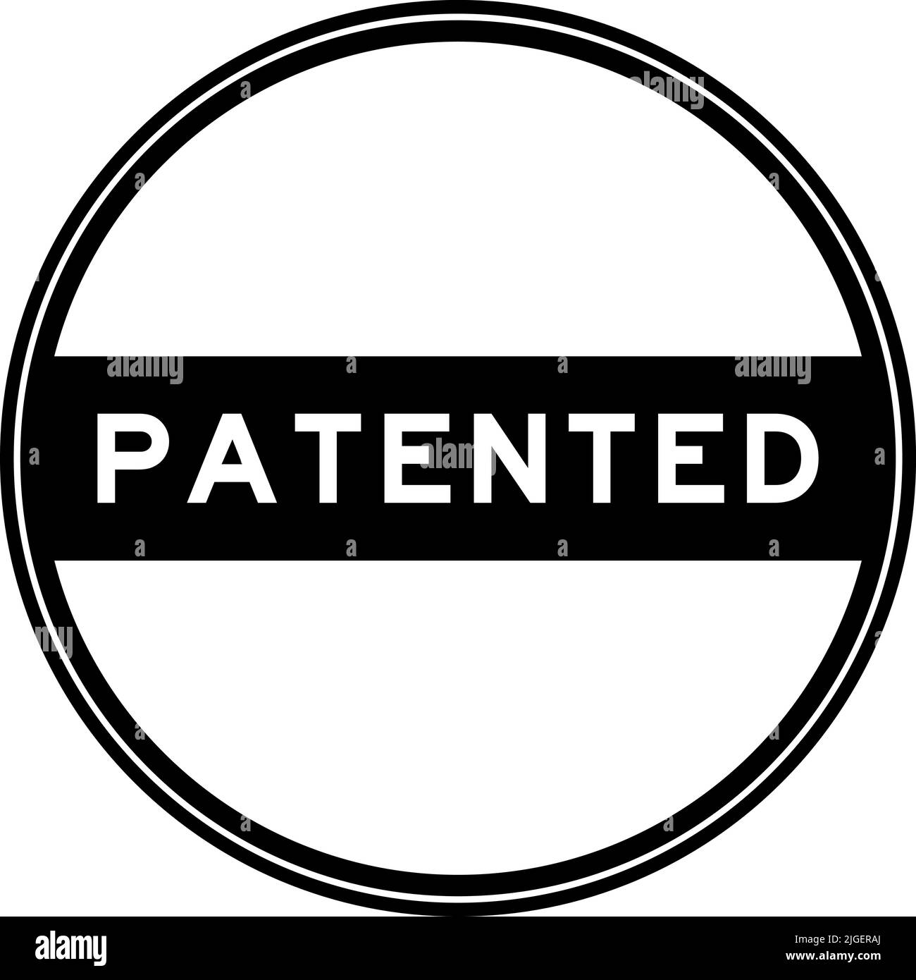 Adesivo di tenuta rotondo di colore nero in parola brevettato su sfondo bianco Illustrazione Vettoriale