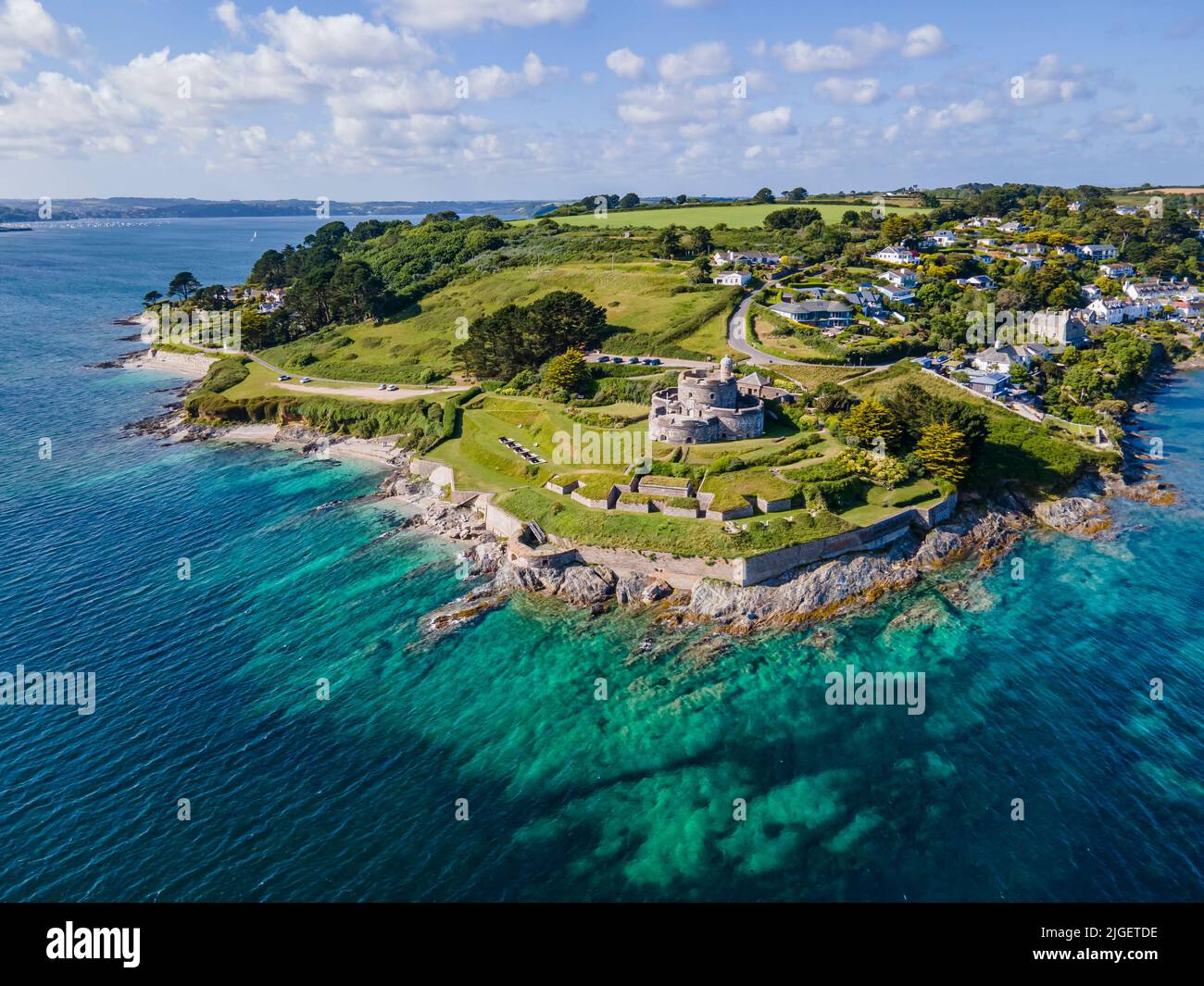 St Mawes Castello sulla costa in Cornovaglia vicino Falmouth. Foto Stock