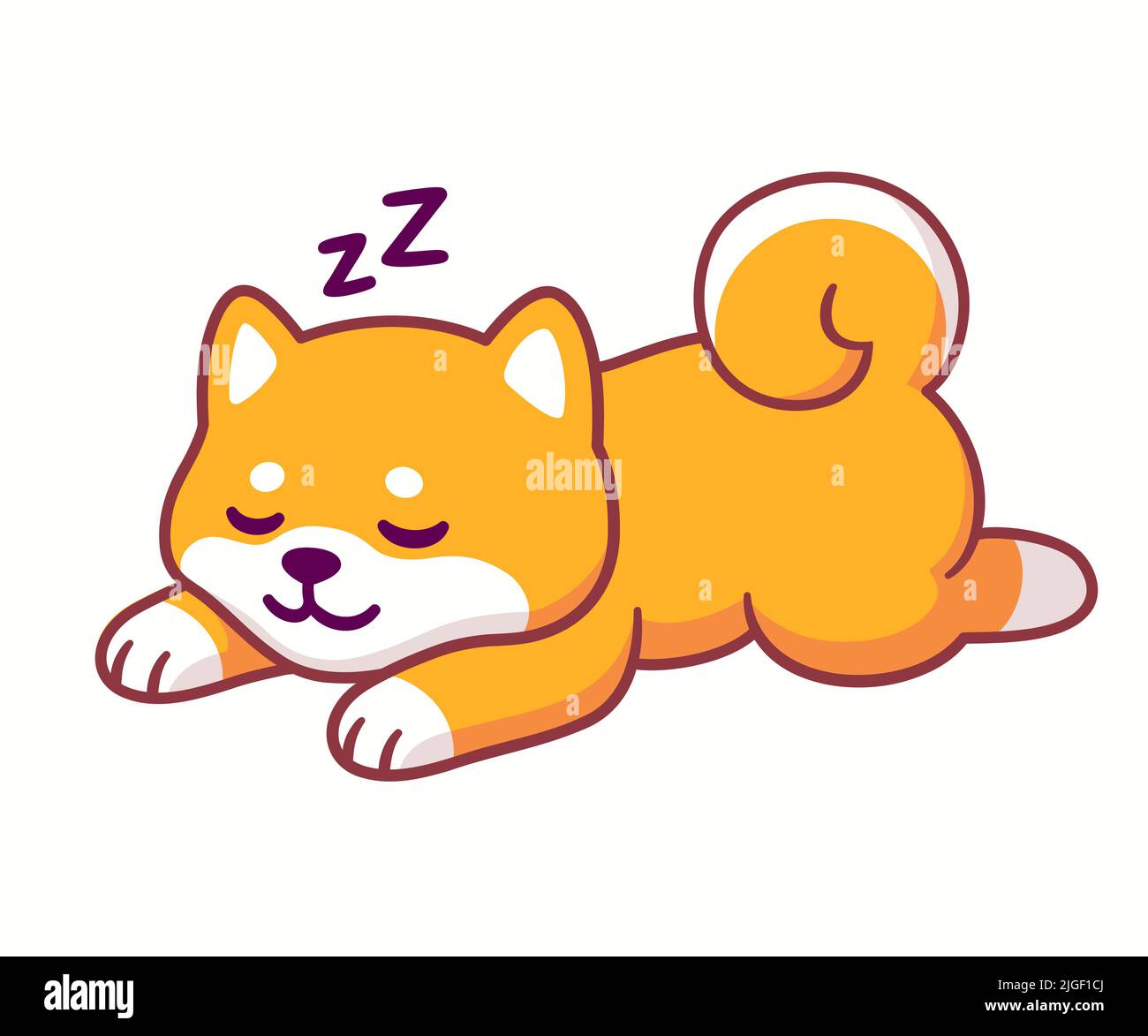 Carino fumetto che dorme Shiba Inu cucciolo. Adorabile disegno del cane del sonno, illustrazione vettoriale. Illustrazione Vettoriale