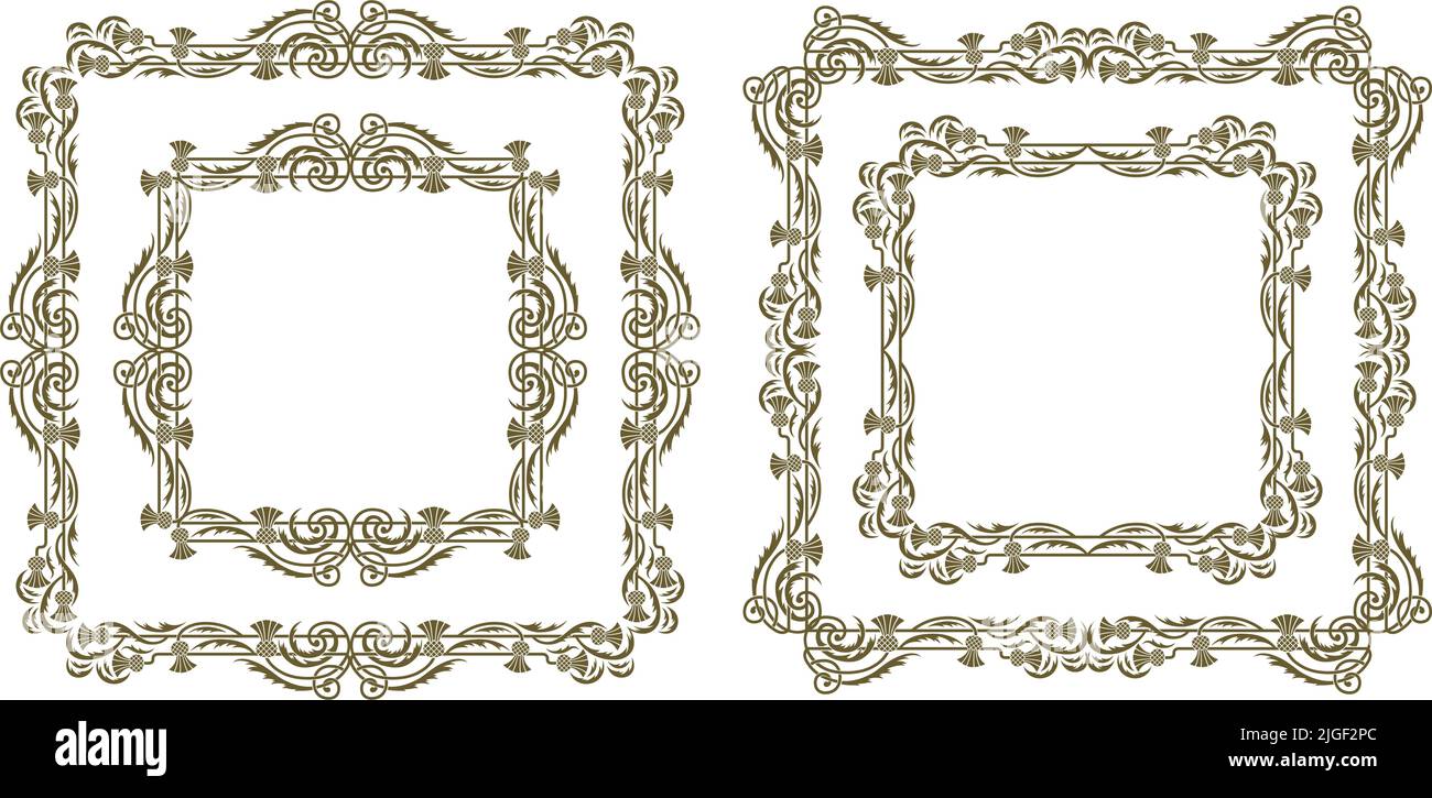 Una serie di cornici e bordi decorativi floreali vettoriali Art Nouveau. Illustrazione Vettoriale