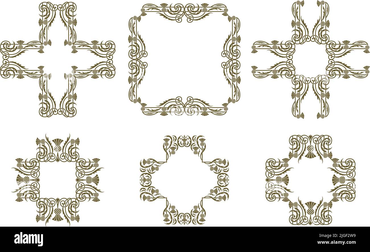 Una serie di ornamenti e cornici floreali vettoriali in Art Nouveau. Illustrazione Vettoriale