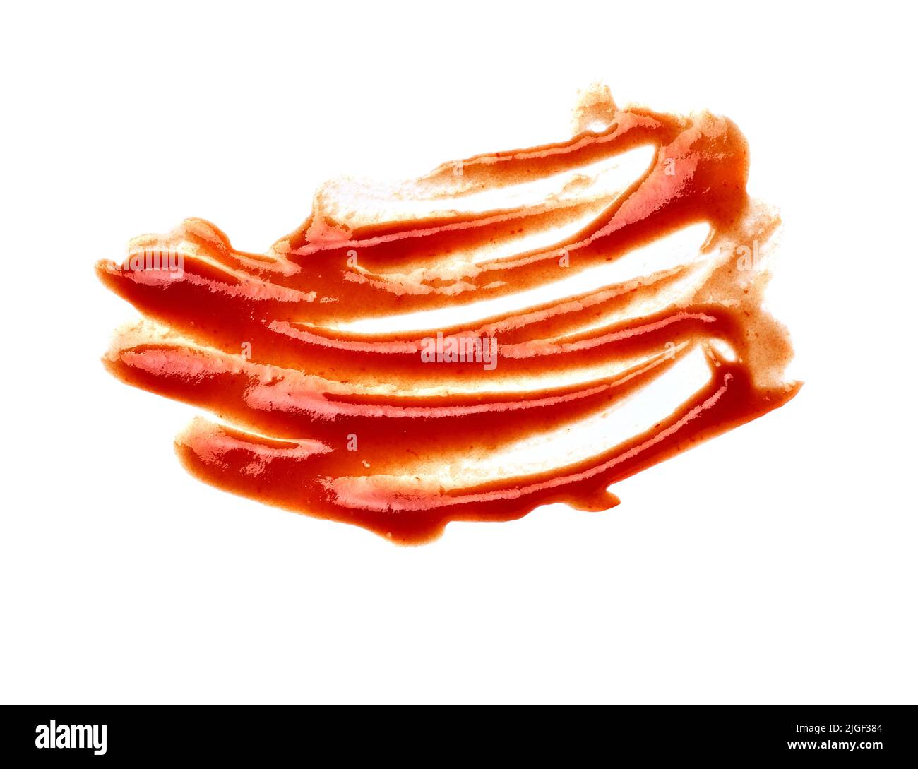 ketchup macchia fleck cibo goccia salsa di pomodoro incidente liquido spruzzi sporco fleck rosso Foto Stock