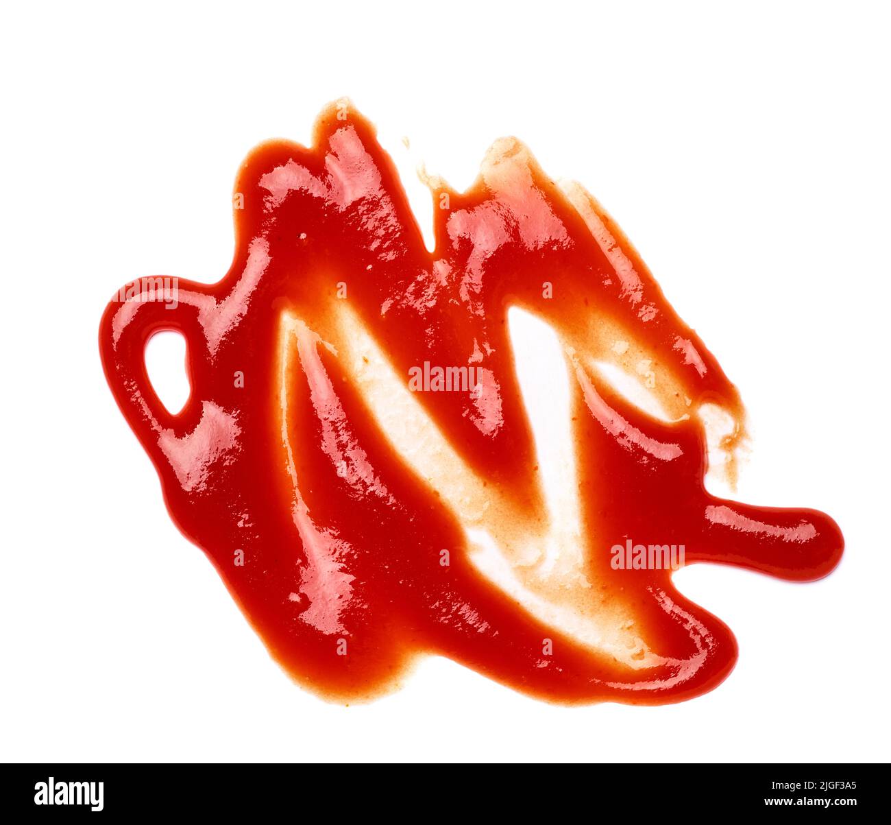 ketchup macchia fleck cibo goccia salsa di pomodoro incidente liquido spruzzi sporco fleck rosso Foto Stock