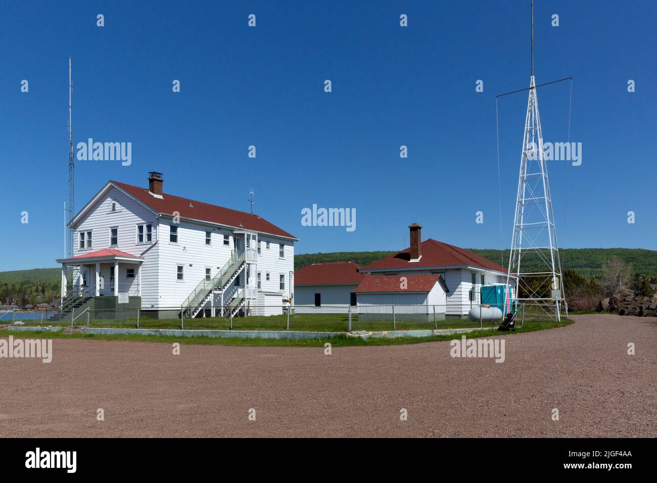 1928 Stazione Casa del Dipartimento di sicurezza interna Stati Uniti Coast Great Lakes Guardia Station sul Lago superiore a Grand Marais, Minnesota. Foto Stock