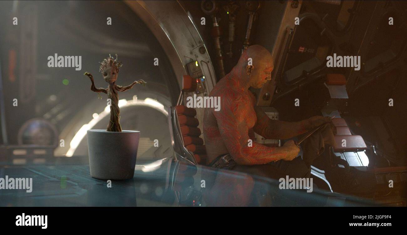 GROOT, BAUTISTA, GUARDIANI DELLA GALASSIA, 2014 Foto Stock