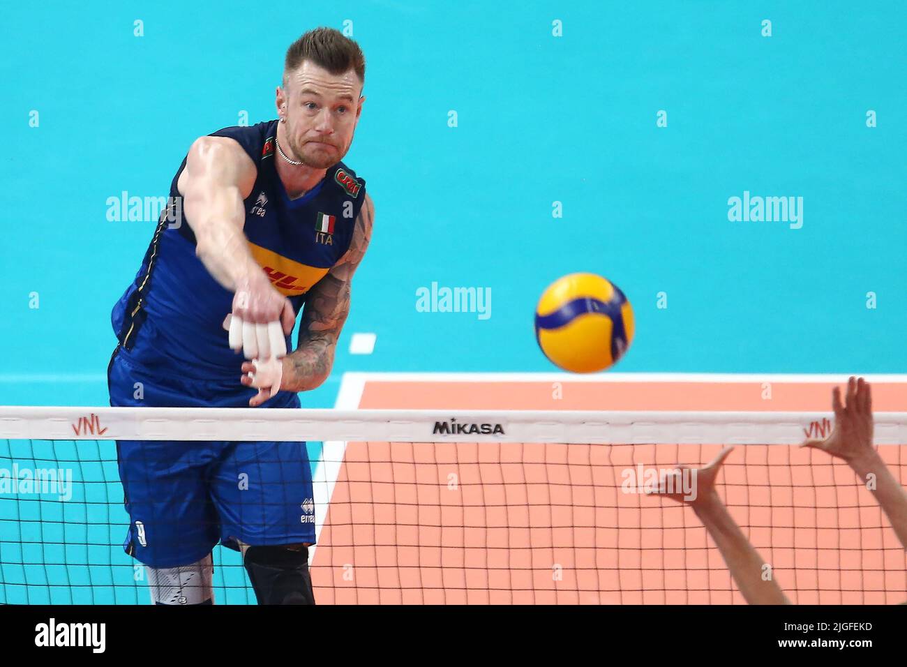 Danzica, Polonia. 10th luglio 2022. Ivan Zaytsev d'Italia durante la partita maschile FIVB Volleyball Nations League 2022 tra Italia e Paesi Bassi in Credit: PAP/Alamy Live News Foto Stock