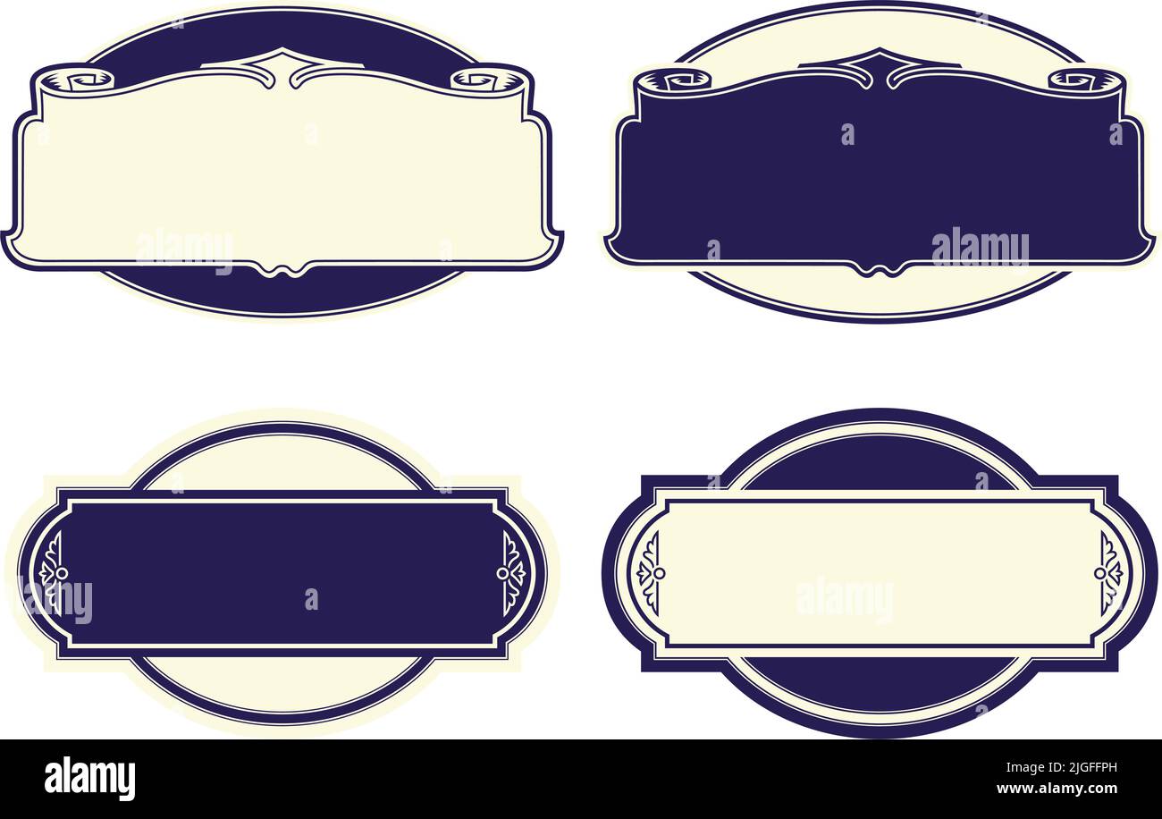 Una serie di loghi decorativi vettoriali bianchi decorativi con logo decorativi e di etichette. Illustrazione Vettoriale