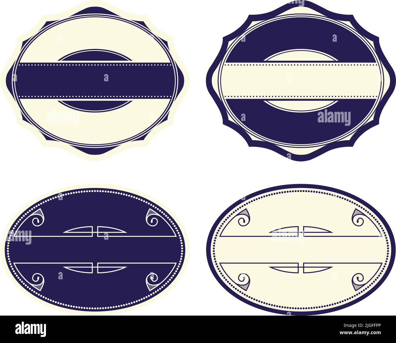 Una serie di loghi decorativi vettoriali bianchi decorativi con logo decorativi e di etichette. Illustrazione Vettoriale