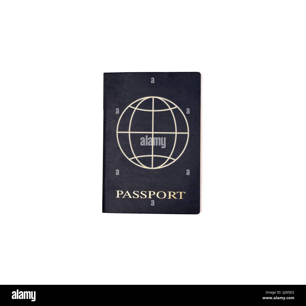 Passaporto isolato su sfondo bianco. Documento ufficiale di identità personale e nazionalità con il globo in copertina. Foto di alta qualità Foto Stock