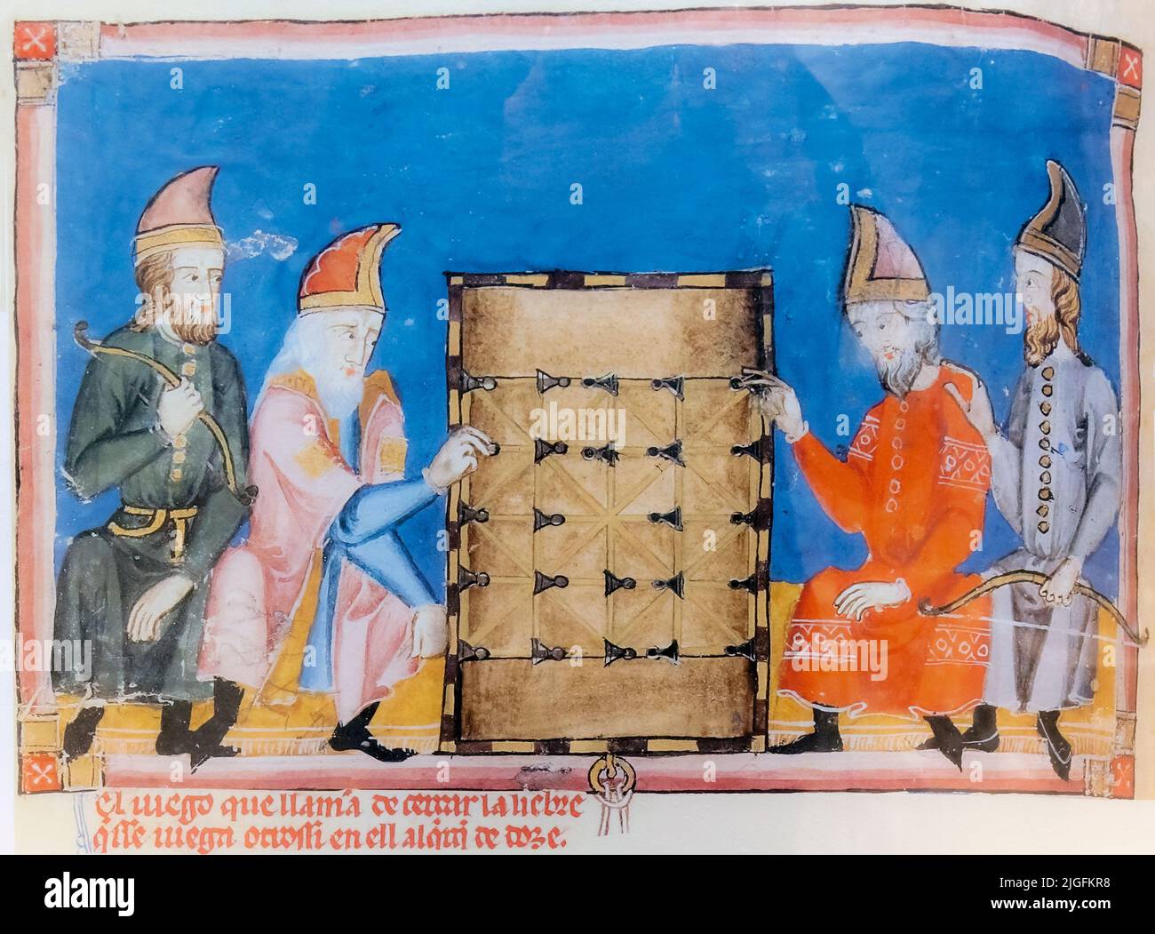 Due uomini che giocano a scacchi. Dopo una pagina nel Libro de los juegos de ajedrez, dados y tablas/ Libro degli scacchi, dadi e tavoli. Il libro, contenente 97 p. Foto Stock