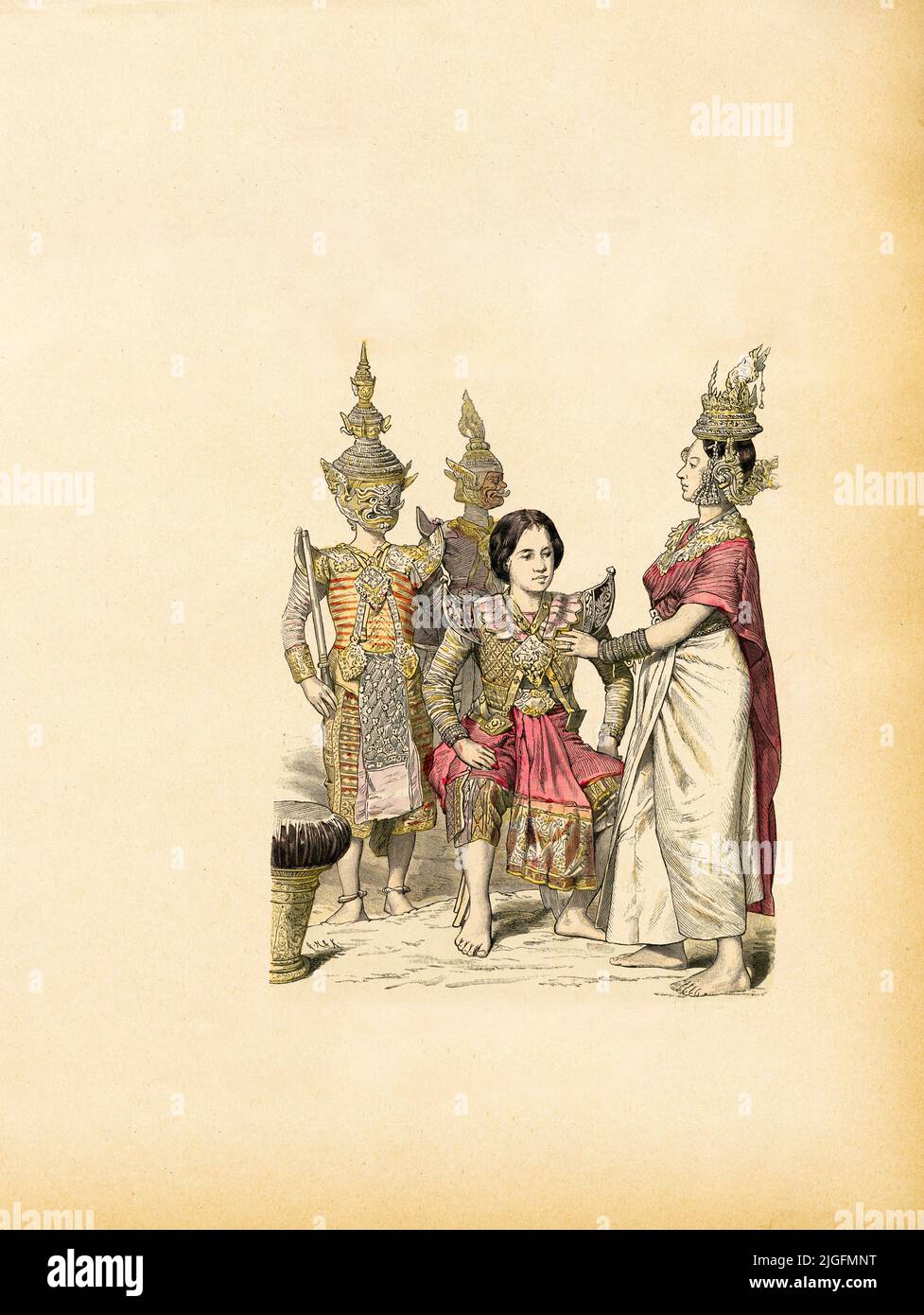 Attori e Attrici del Siam (Thailandia), fine 19th secolo, Illustrazione, la Storia del Costume, Braun & Schneider, Monaco, Germania, 1861-1880 Foto Stock