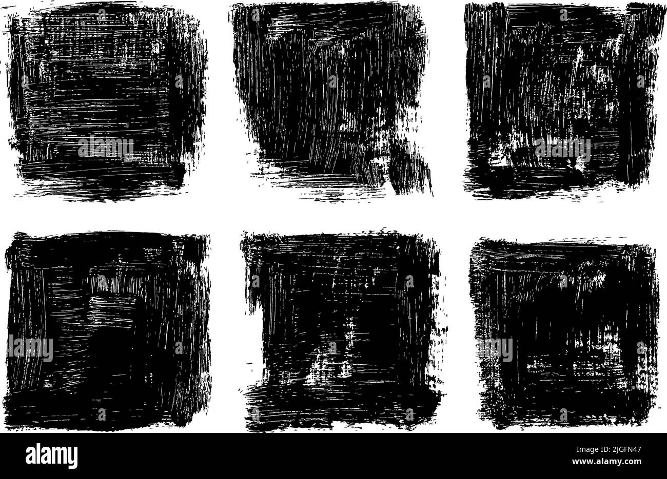 Nero bordi ruvidi quadrati disegnati a mano collezione. Illustrazione Vettoriale