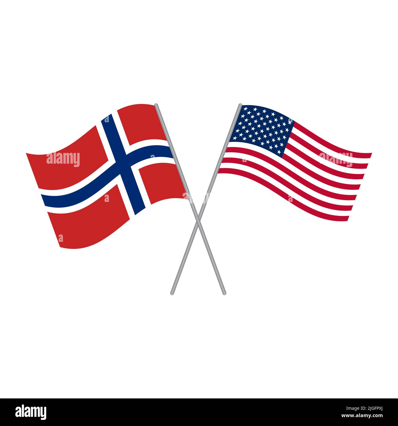 Vettore di bandiere americane e norvegesi isolato su sfondo bianco Illustrazione Vettoriale