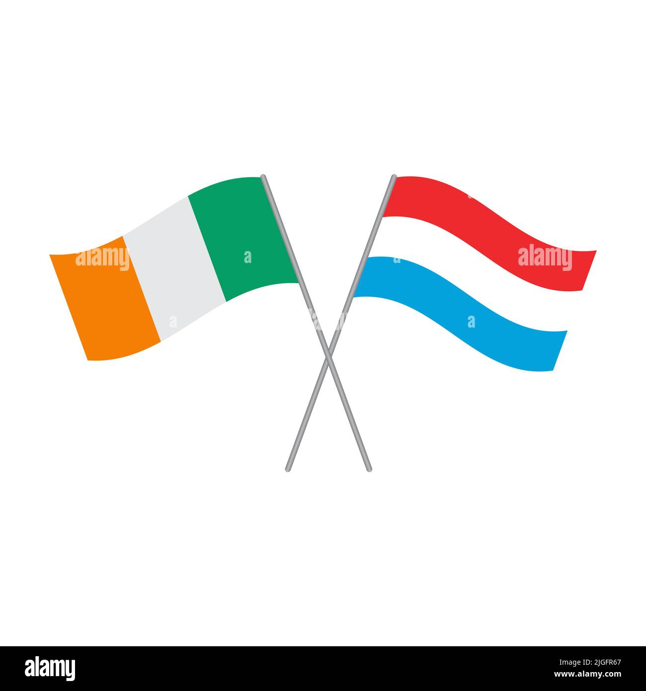 Il vettore bandiera di Lussemburgo e Irlanda è isolato su sfondo bianco Illustrazione Vettoriale
