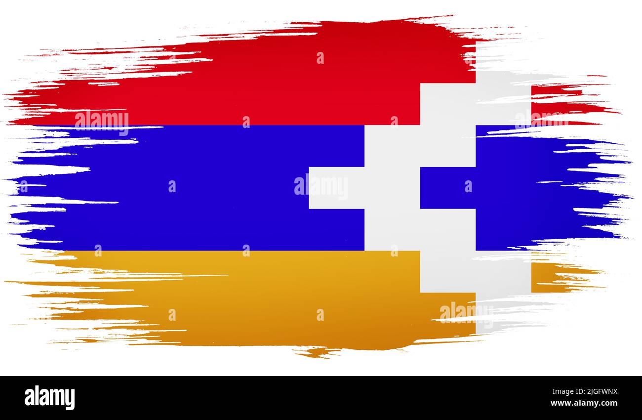Coloratissimi pennelli disegnati a mano con bandiera nazionale del Nagorno Karabakh Republic. Modello per banner, carte, pubblicità , spot TV, Foto Stock