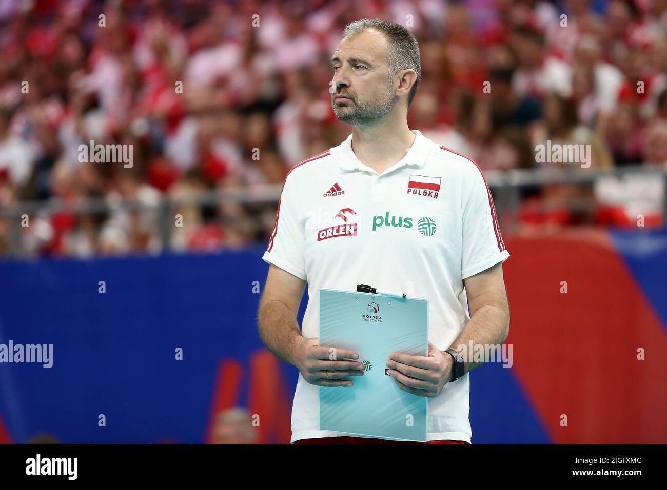 Danzica, Polonia. 10th luglio 2022. Nikola Grbic, allenatore di Polonia durante la partita maschile della FIVB Volleyball Nations League 2022 tra Polonia e Slovenia a Gdansk, Polonia, 10 luglio 2022. Credit: PAP/Alamy Live News Foto Stock