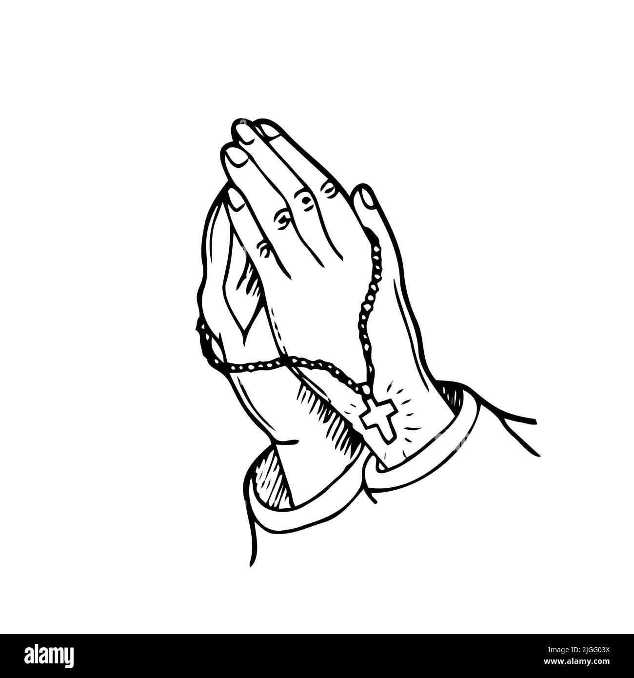 Mani che pregano Doodle, un vettore disegnato a mano doodle illustrazione di mani che pregano. Vettore isolato Illustrazione Vettoriale